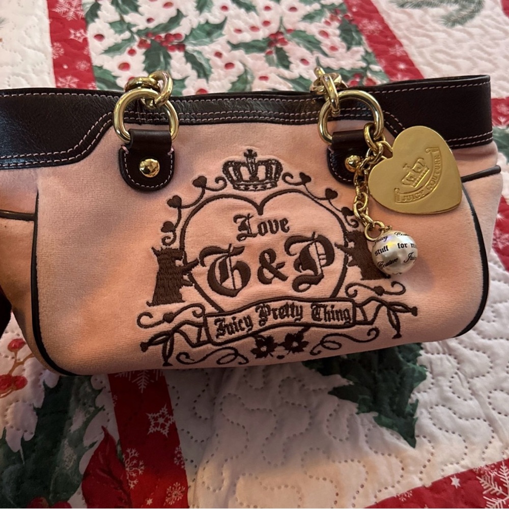 Juicy couture pink and brown velour purse